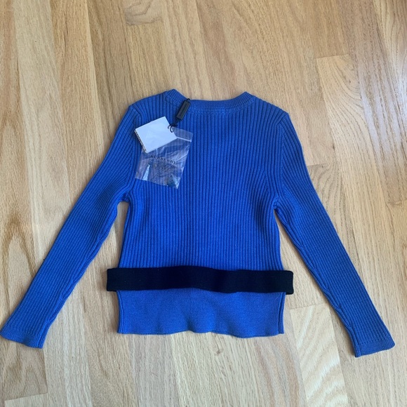 New Authentic Burberry Girl Sweater Cardigan Merino Wool  Sz 3-4T Blue Black Bow - Picture 4 of 8